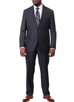 Italiano TWO PIECE SUITS Italiano Men's Blue Sharkskin Ermenegildo Zegna Cloth Wool Slim Fit Suit