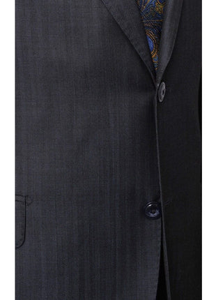 Italiano TWO PIECE SUITS Italiano Men's Blue Sharkskin Ermenegildo Zegna Cloth Wool Slim Fit Suit