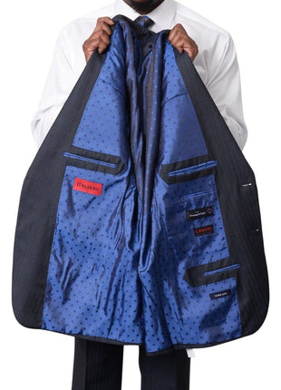 Italiano TWO PIECE SUITS Italiano Men's Blue Sharkskin Ermenegildo Zegna Cloth Wool Slim Fit Suit