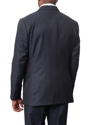 Italiano TWO PIECE SUITS Italiano Men's Blue Sharkskin Ermenegildo Zegna Cloth Wool Slim Fit Suit