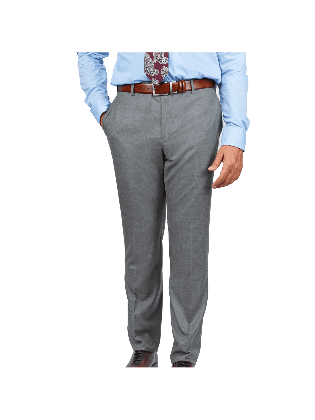 John Varvatos PANTS Men&#39;s John Varvatos Light Grey 100% Wool Classic Fit Dress Pants