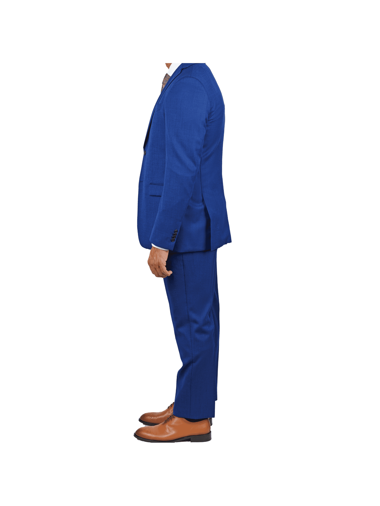 side view of John Varvatos blue slim fit suit