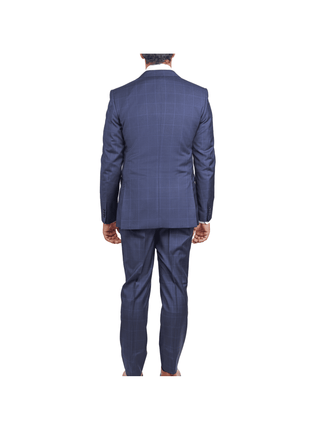 John Varvatos SUITS John Varvatos Mens Slim Fit Navy Blue Plaid Two Button Wool Suit