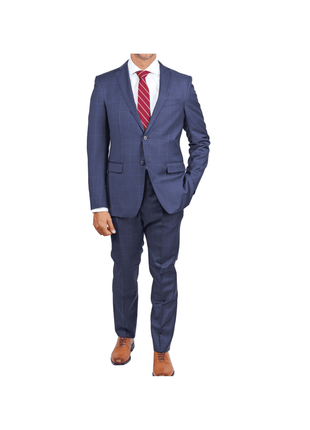 John Varvatos SUITS John Varvatos Mens Slim Fit Navy Blue Plaid Two Button Wool Suit