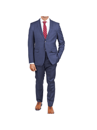 Thumbnail for John Varvatos SUITS John Varvatos Mens Slim Fit Navy Blue Plaid Two Button Wool Suit