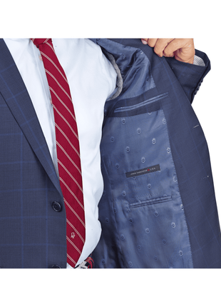 John Varvatos SUITS John Varvatos Mens Slim Fit Navy Blue Plaid Two Button Wool Suit