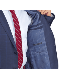 Thumbnail for John Varvatos SUITS John Varvatos Mens Slim Fit Navy Blue Plaid Two Button Wool Suit