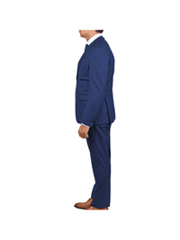 Thumbnail for John Varvatos SUITS John Varvatos Mens Slim Fit Solid Blue Textured Two Button Wool Stretch Suit