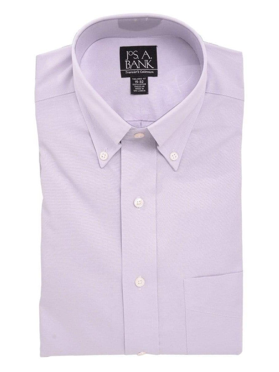 Jos A Bank SHIRTS 14 1/2 / 32/33 Jos A Bank Tailored Fit Solid Light Purple Button-down Collar Cotton Dress Shirt