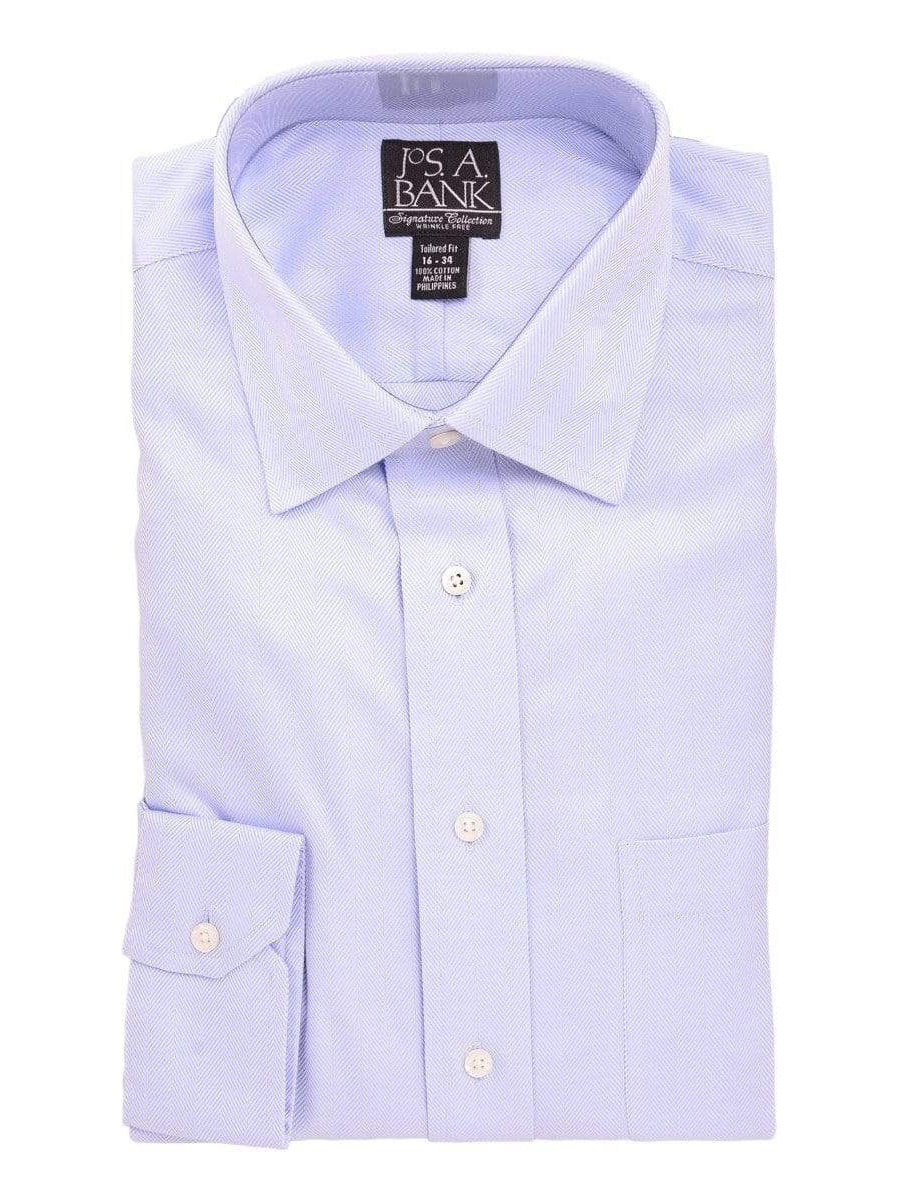 Jos A Bank SHIRTS 16 / 32/33 / 16 32/33 Jos A Bank Blue Herringbone Spread Collar Wrinkle Free Cotton Dress Shirt