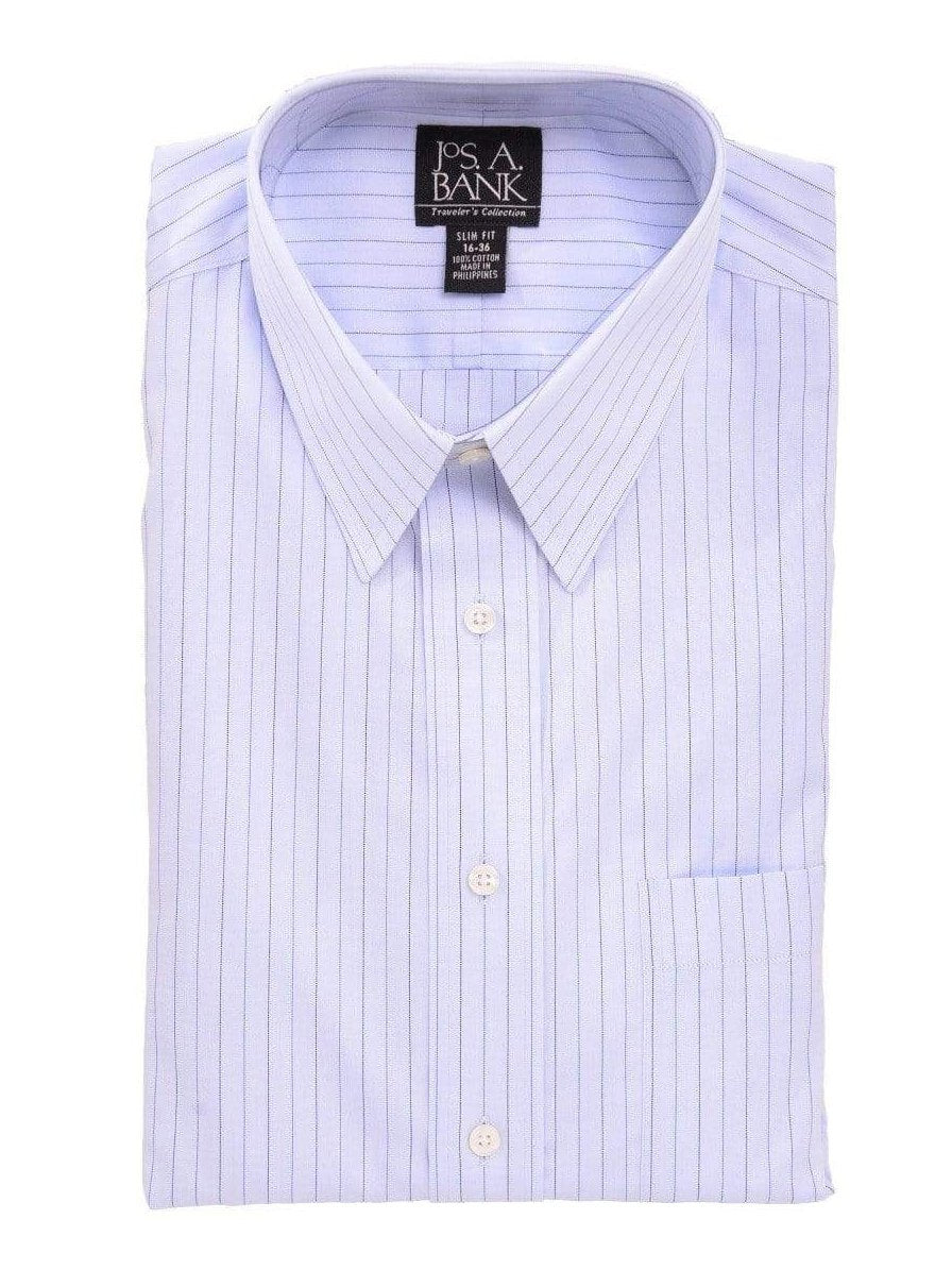 Jos A Bank SHIRTS 16 / 34/35 Jos A Bank Mens 100% Cotton Blue Striped Slim Fit Dress Shirt