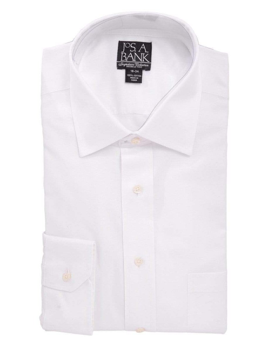 Jos A Bank SHIRTS 17 / 34/35 Jos A Bank Mens 100% Cotton Solid White Regular Fit Barrel Cuff Dress Shirt