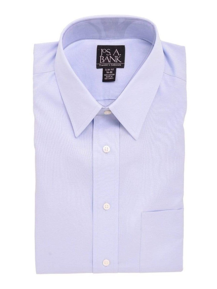 Jos A Bank SHIRTS Jos A Bank Slim Fit Travelers Collection Light Blue Cotton Dress Shirt