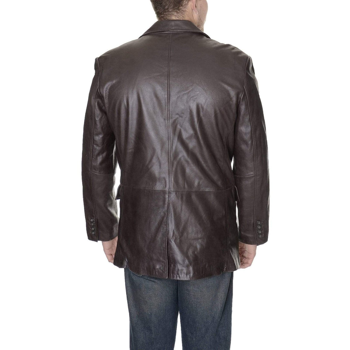 Kenneth Cole Reaction Casual Coats Kenneth Cole Reaction Brown Genuine Leather Casual Jacket With Peak Lapels