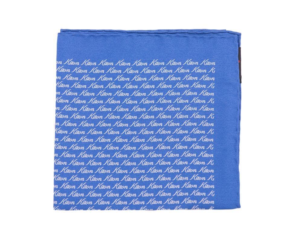 Kiton Pocket Squares Kiton Blue Brand Name Print Silk Pocket Square Handmade In Italy