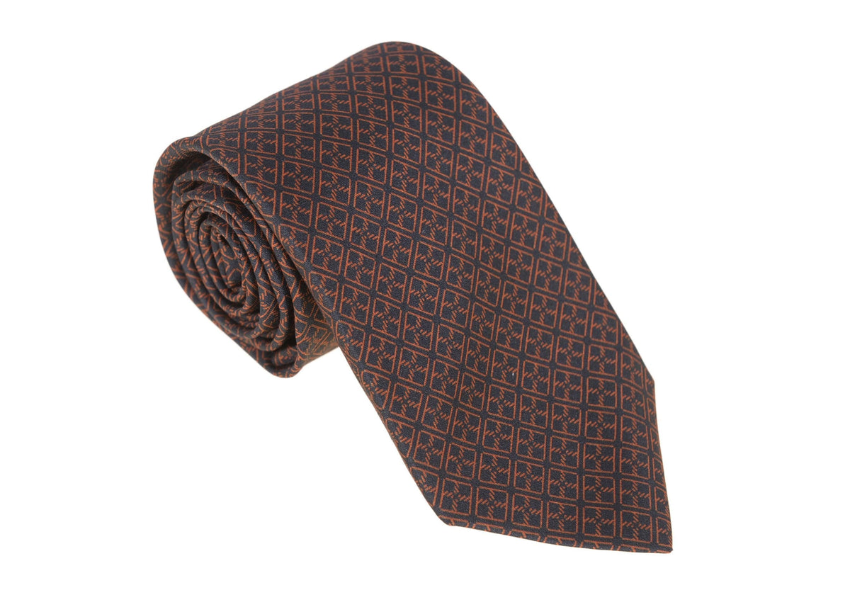Kiton Napoli Mens Green Orange Geometric Seven Fold Handmade Silk Necktie - The Suit Depot