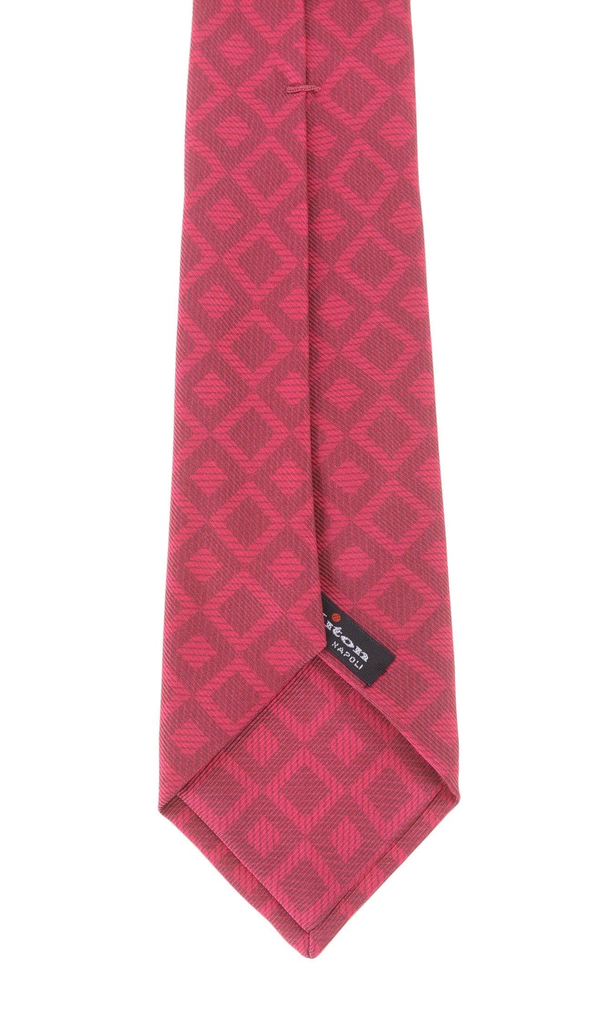 Kiton Napoli Red With White Gold Diamond Motif Seven Fold Handmade Silk Necktie - The Suit Depot