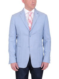 Thumbnail for Label E BLAZERS Mens Modern Fit Sky Blue Herringbone Unstructured Cotton Field Jacket Sportcoat