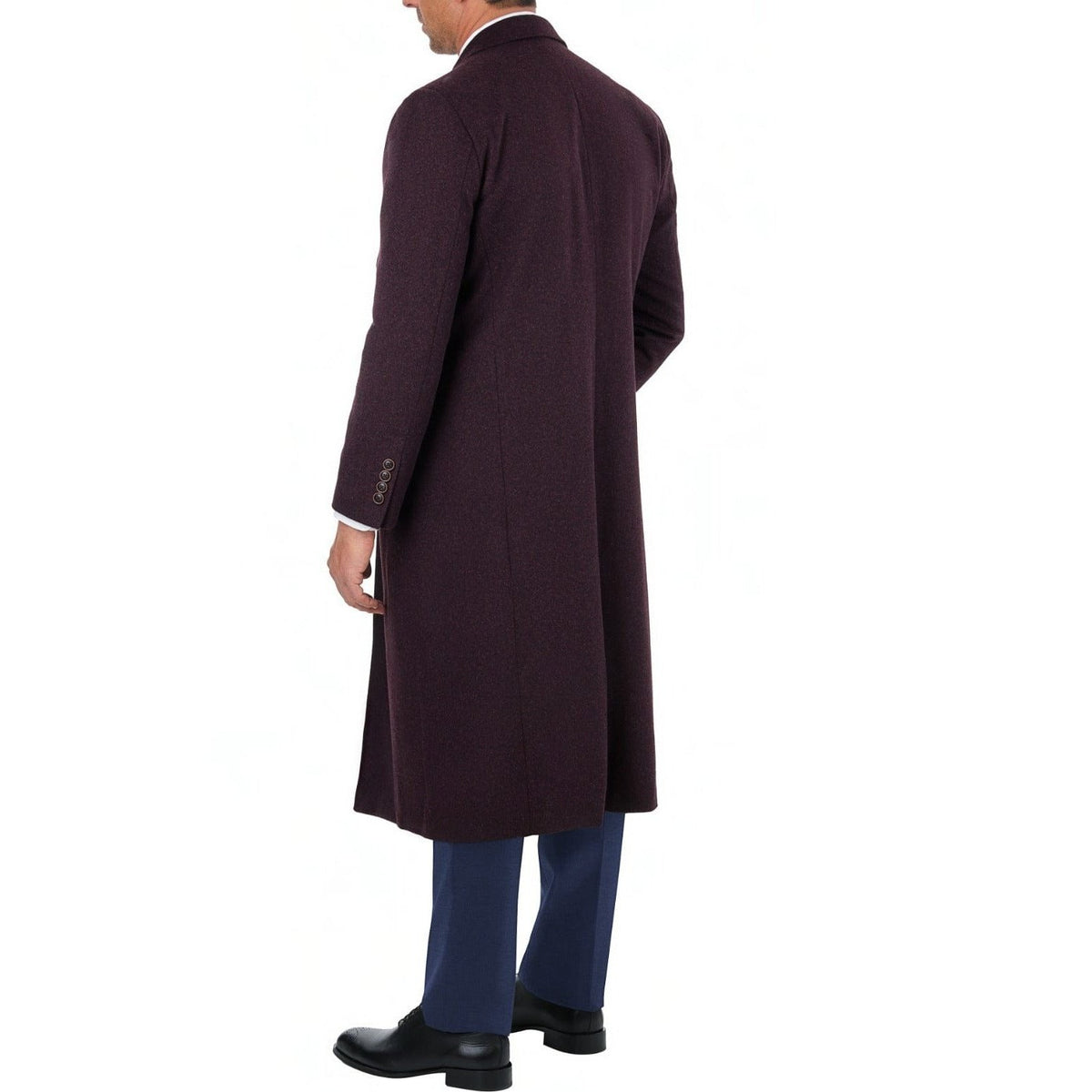 Label E OUTERWEAR Mens Regular Fit Solid Burgundy Full Length Wool Cashmere Overcoat Top Coat