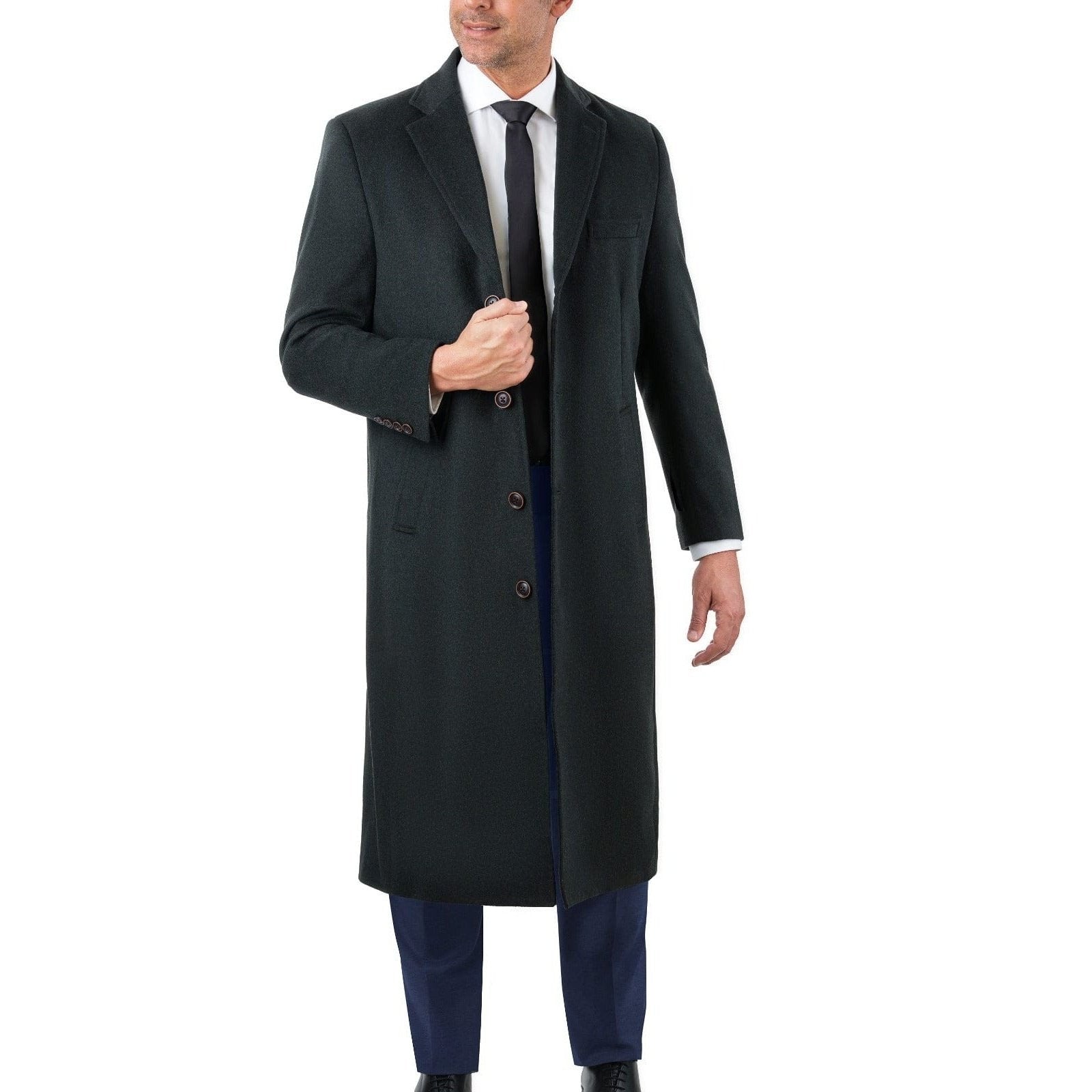 Mens Regular Fit Solid Hunter Full Length Wool Cashmere Overcoat
