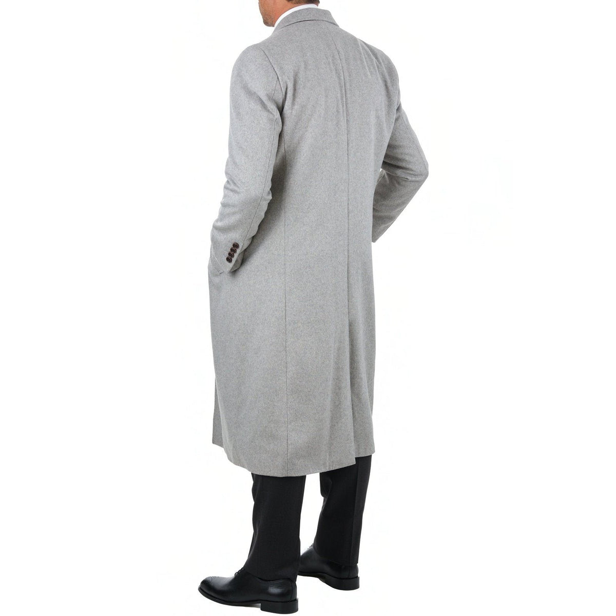 Label E OUTERWEAR Mens Regular Fit Solid Light Gray Full Length Wool Cashmere Overcoat Top Coat