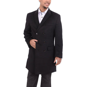Udstråle Held og lykke Demon Play Mens Solid Black 3/4 Length Double Breasted Wool Cashmere Overcoat Car Coat Top  Coat