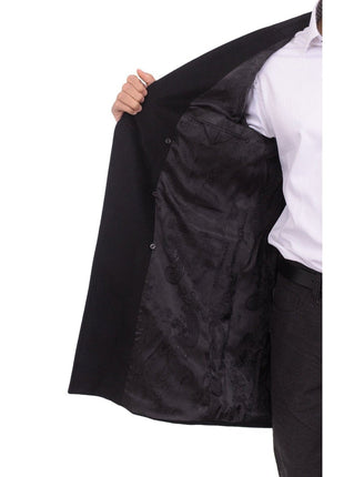 Label E OUTERWEAR Mens Solid Black 3/4 Length Double Breasted Wool Cashmere Overcoat Top Coat