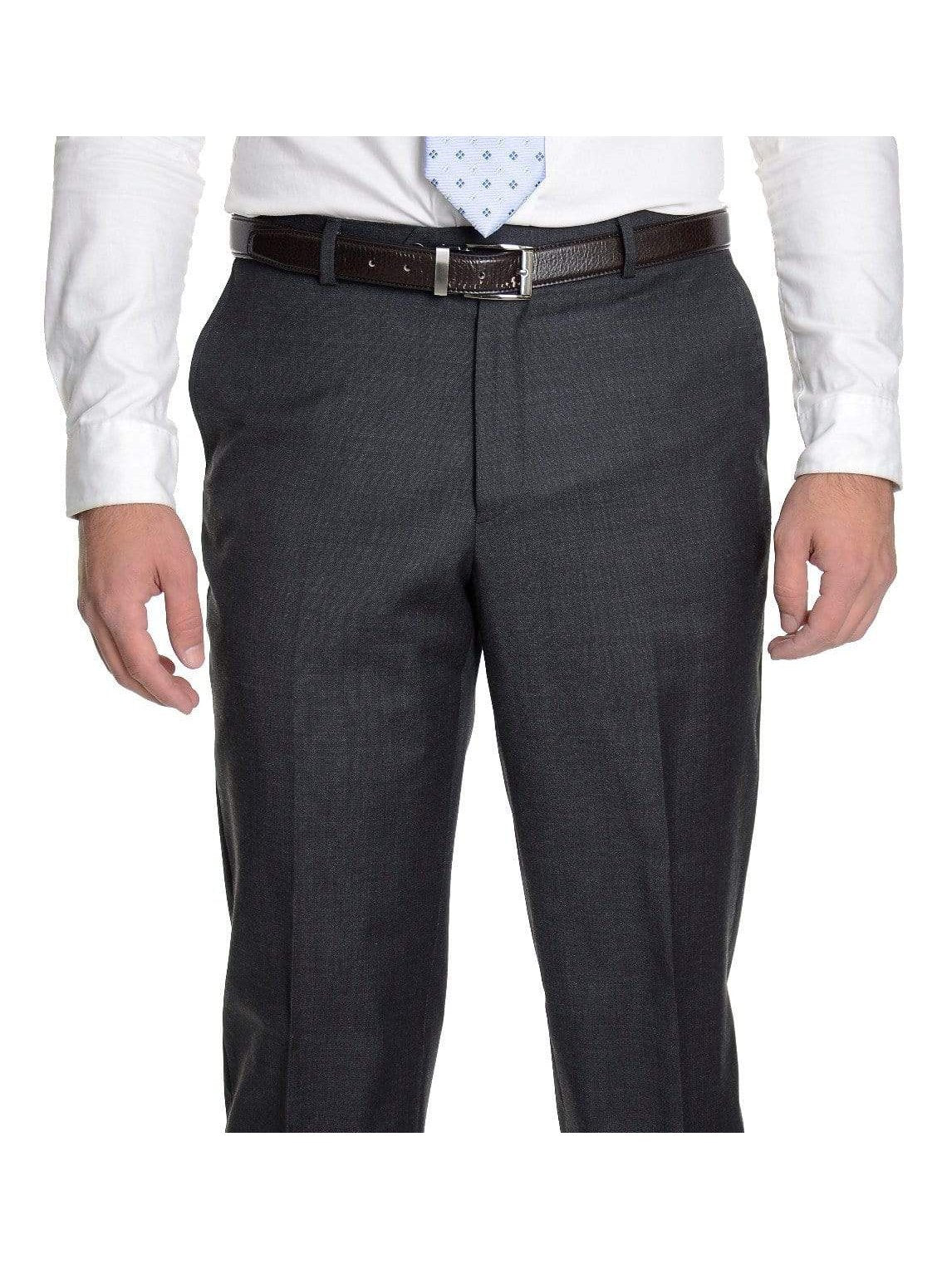 Label E PANTS Mens Modern Fit Gray Pindot Flat Front Wool Dress Pants
