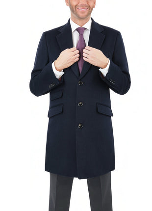 Label E Sale Coats The Suit Depot Men's Wool Cashmere Single Breasted Blue 3/4 Length Top Coat
