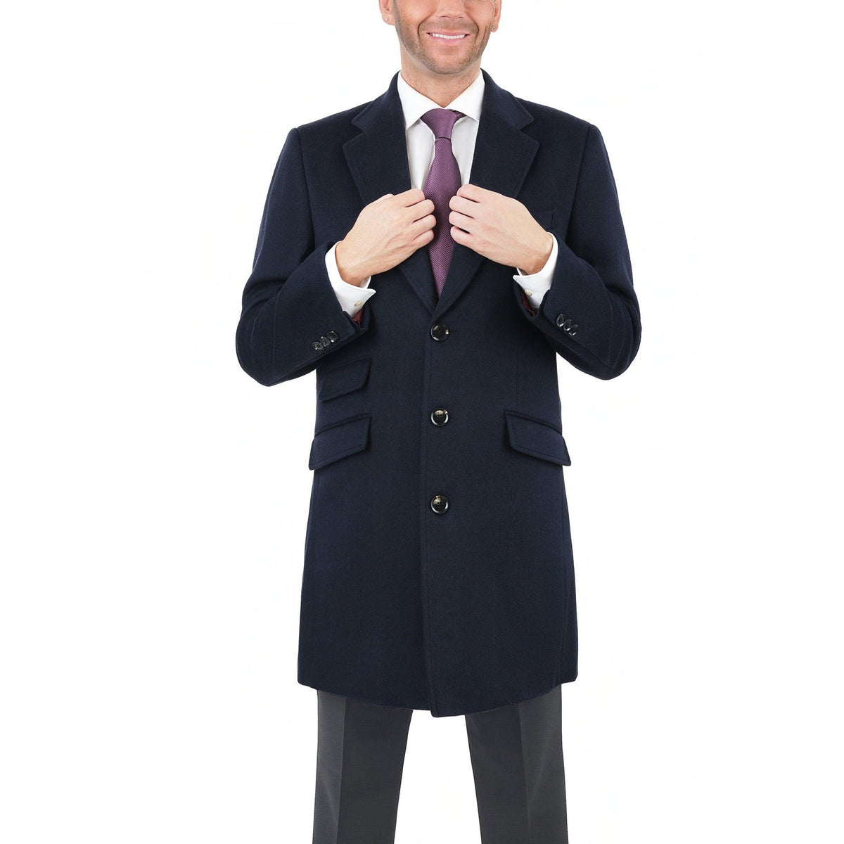 Label E Sale Coats The Suit Depot Men&#39;s Wool Cashmere Single Breasted Blue 3/4 Length Top Coat