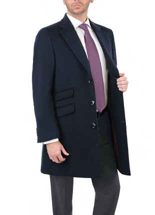 Label E Sale Coats The Suit Depot Men's Wool Cashmere Single Breasted Blue 3/4 Length Top Coat