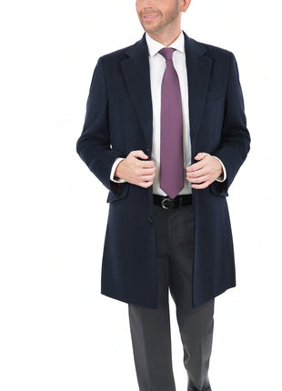 Label E Sale Coats The Suit Depot Men's Wool Cashmere Single Breasted Blue 3/4 Length Top Coat