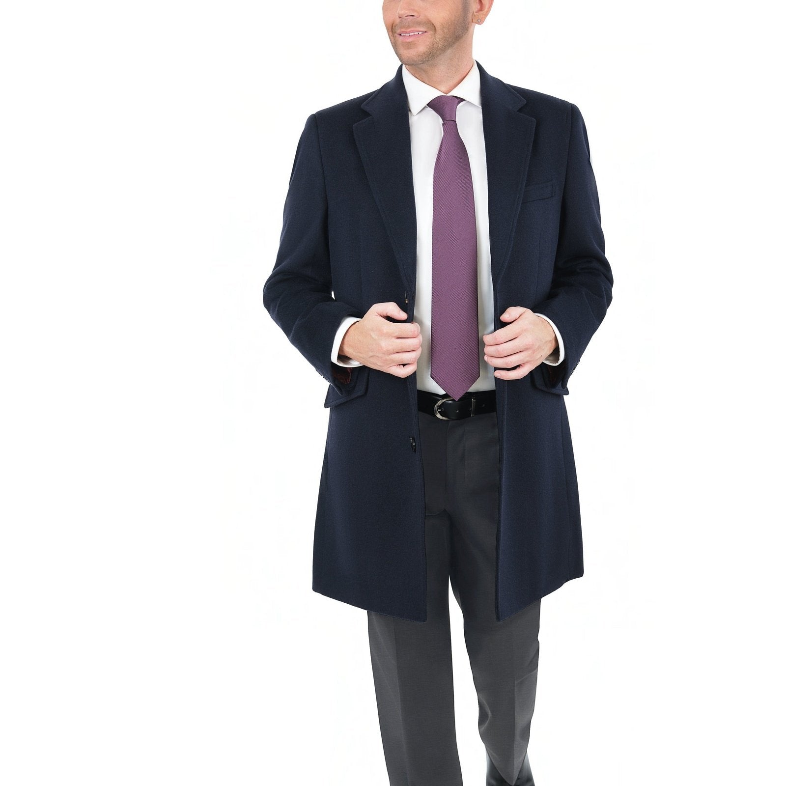 Men's Wool Cashmere Single Breasted Blue 3/4 Length Car Coat Top Coat, 66L Men's Wool Cashmere Single Breasted Blue 3/4 Length Car Coat Top Coat, 66L