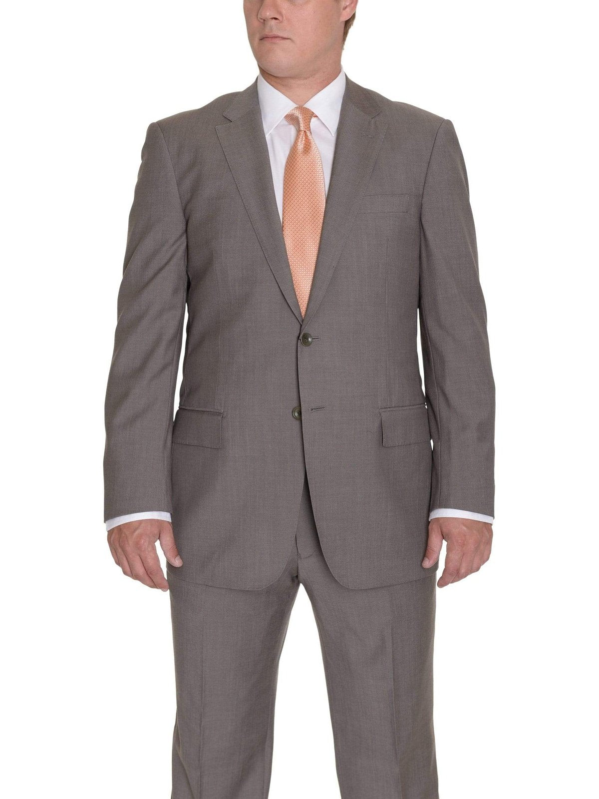 Label E Sale Suits 36S Modern Fit Solid Taupe Two Button Wool Suit
