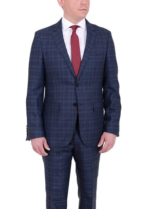 Label E Sale Suits 38S Mens Modern Fit Blue Plaid Two Button Wool Suit