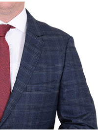 Thumbnail for Label E Sale Suits Mens Modern Fit Blue Plaid Two Button Wool Suit