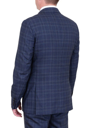 Label E Sale Suits Mens Modern Fit Blue Plaid Two Button Wool Suit