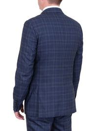 Thumbnail for Label E Sale Suits Mens Modern Fit Blue Plaid Two Button Wool Suit