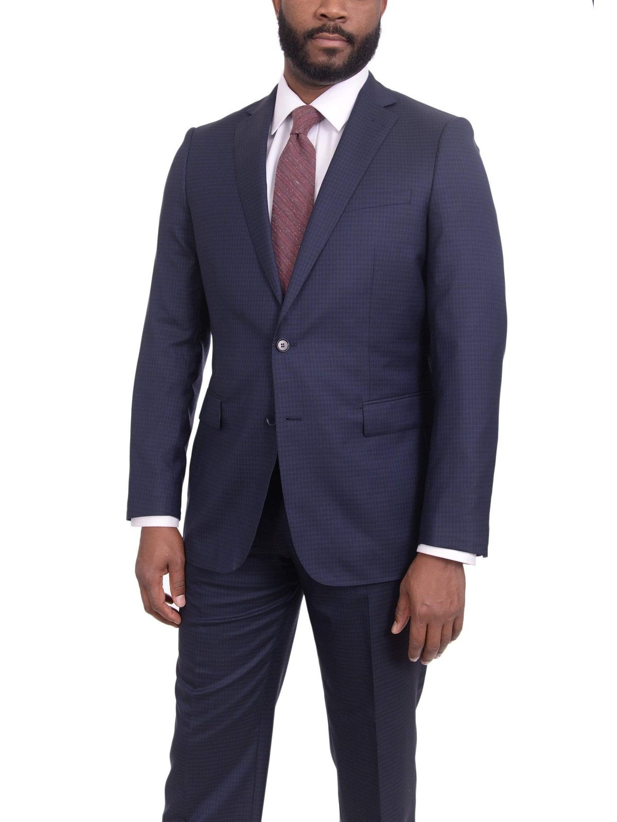 Mens Slim Fit Navy Blue Check Two Button Wool Suit