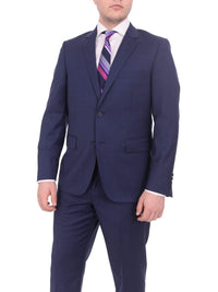 Thumbnail for Label E TWO PIECE SUITS 42S Mens Modern Fit Blue Textured Two Button Wool Suit