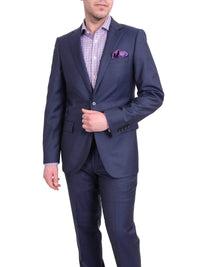 Thumbnail for Label E TWO PIECE SUITS 44L Mens Slim Fit Navy Blue Textured Two Button Wool Suit