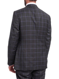 Thumbnail for Label E TWO PIECE SUITS Mens Classic Fit Gray With Purple Windowpane Two Button Wool Suit
