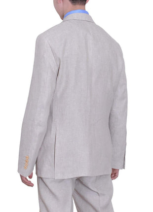 Label E TWO PIECE SUITS Mens Modern Fit Beige Textured Two Button Linen Suit