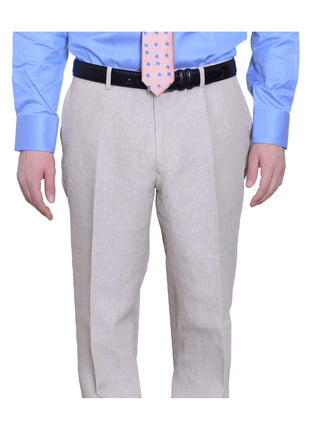 Label E TWO PIECE SUITS Mens Modern Fit Beige Textured Two Button Linen Suit