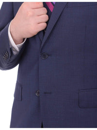 Thumbnail for Label E TWO PIECE SUITS Mens Modern Fit Blue Textured Two Button Wool Suit