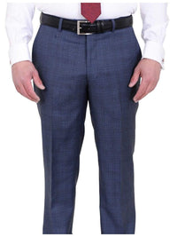 Thumbnail for Label E TWO PIECE SUITS Mens Modern Fit Medium Blue Plaid Two Button Wool Suit