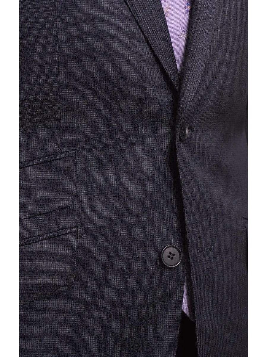 Label E TWO PIECE SUITS Mens Slim Fit Blue Mini Check Two Button Wool Suit
