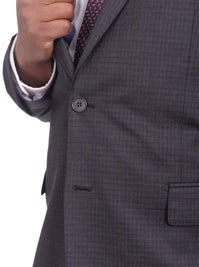 Thumbnail for Label E TWO PIECE SUITS Mens Slim Fit Charcoal Gray Check Two Button Wool Suit