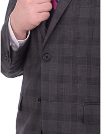 Thumbnail for Label E TWO PIECE SUITS Mens Slim Fit Charcoal Gray Plaid Two Button Wool Suit