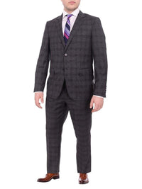 Thumbnail for Label E TWO PIECE SUITS Mens Slim Fit Charcoal Gray Plaid Two Button Wool Suit